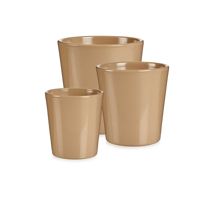 SET 3 MACETAS CERAMICA CONICA 11 14 17CM BEIGE