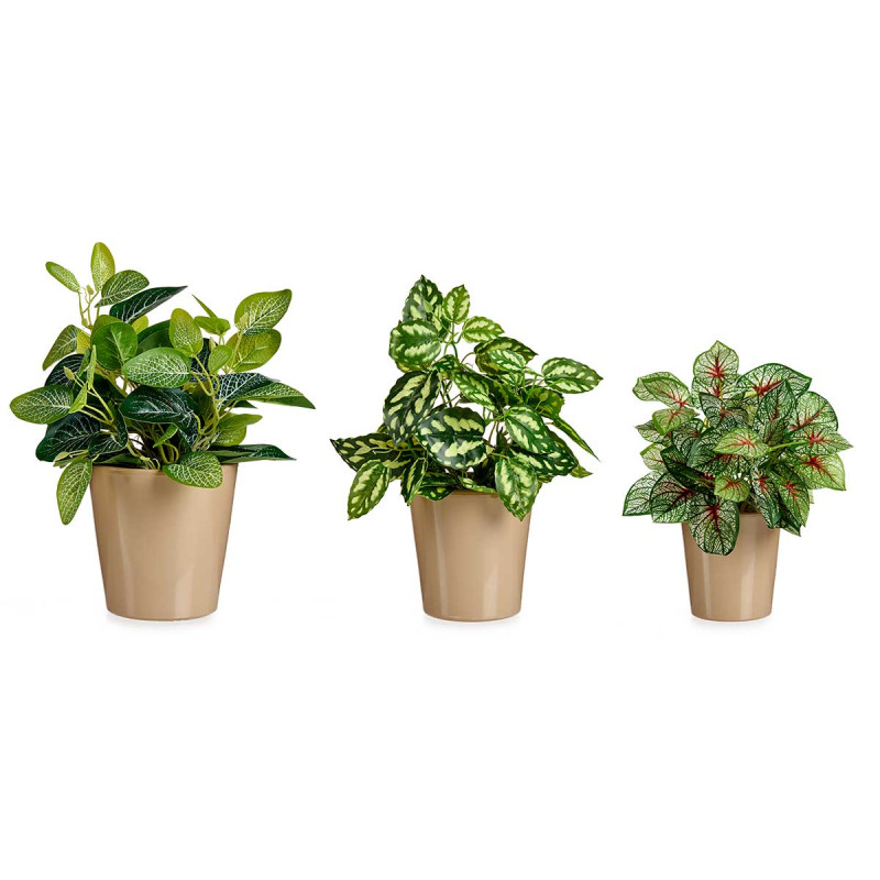 SET 3 11-14-17CM CONICAL BEGE CERAMIC POTS 