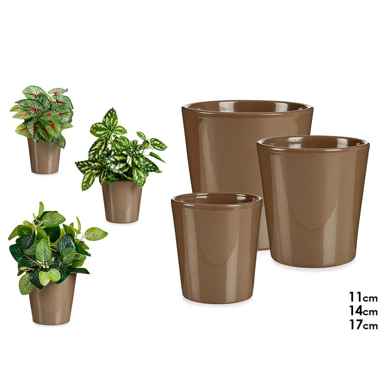 SET 3 MACETAS CERAMICA CONICA 11 14 17CM TAUPE