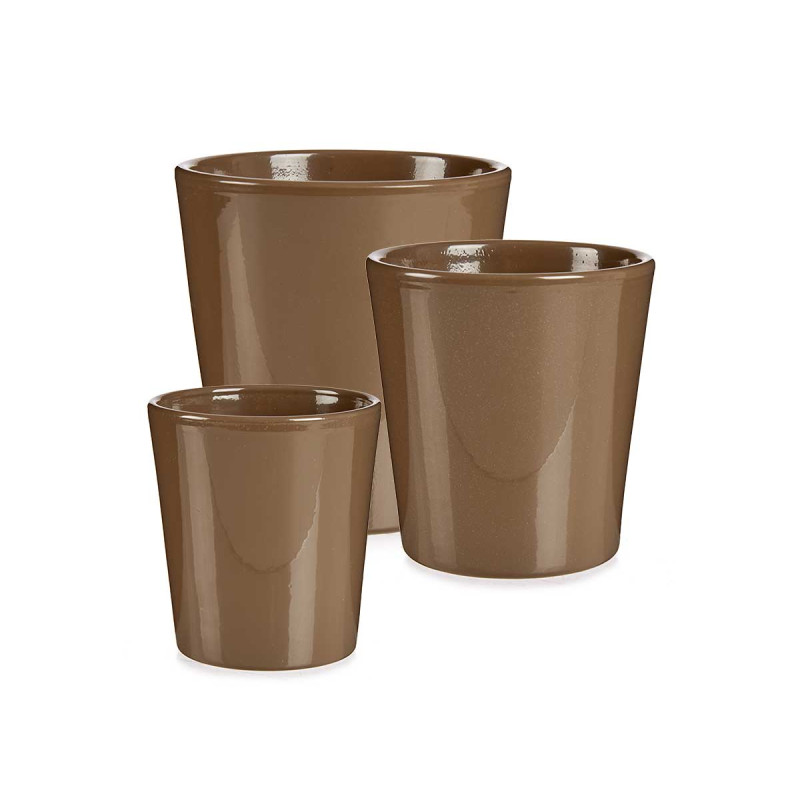 SET 3 MACETAS CERAMICA CONICA 11 14 17CM TAUPE