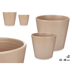 CONJ 2 VASOS CERAMICA CONICOS 22 28CM BEGE