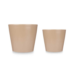 CONJ 2 VASOS CERAMICA CONICOS 22 28CM BEGE