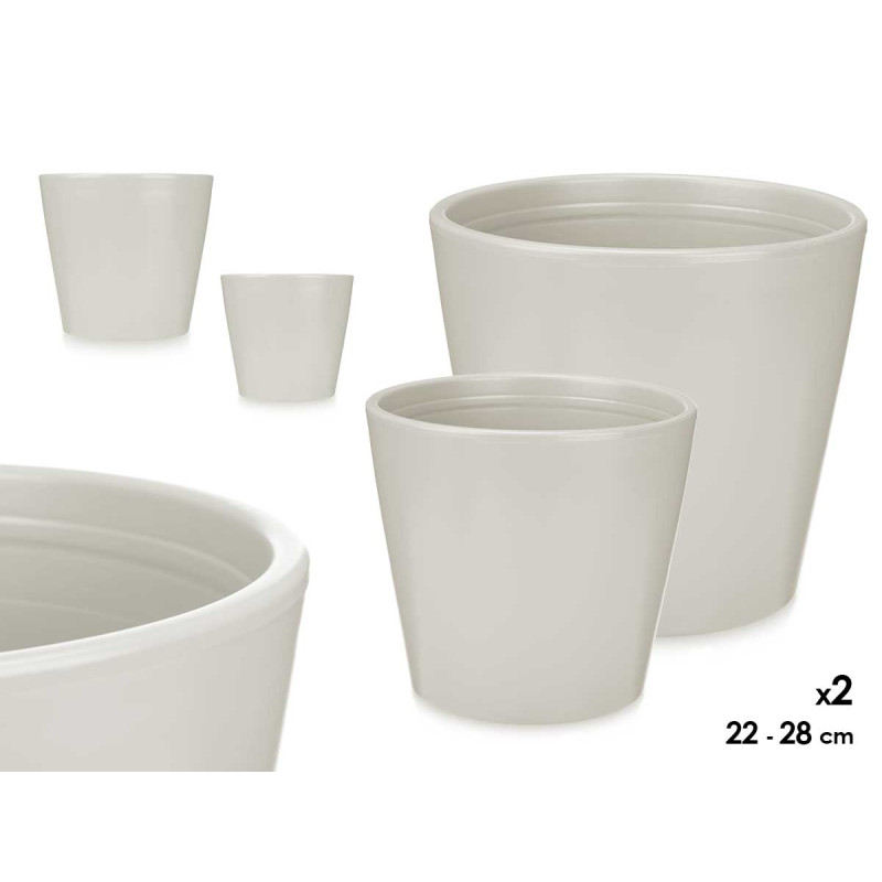 CONJ 2 VASOS CERAMICA CONICOS 22 28CM CINZENTO