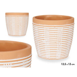 ROUND TERRACOTTA  POT WITH STRIPES 13,5X13
