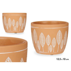 POT TERRE CUITE ROND FEUILLES 12,5X10