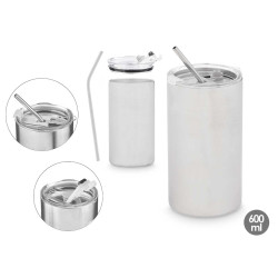 COPO COM PALHITA E TAMPA EM AÇO INOXIDAVEL 600ML