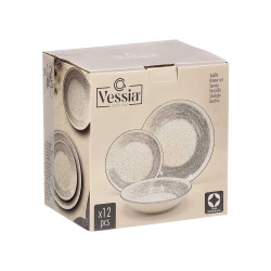 VAISSELLE 12PCS PATINÉE GRIS