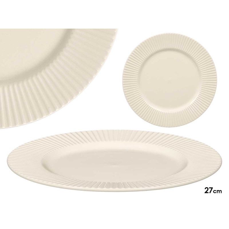 PLATO LLANO PORCELANA RELIEVE RAYAS 27CM