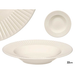 PIATTO FONDO PORCELLANA RIGHE RIALZATE 22CM