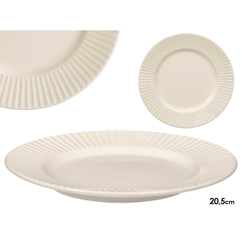 ASSIETTE DESSERT PORCELAINE RELIEF RAYURES 20,5CM