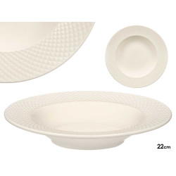 ASSIETTE CREUSE PORCELAINE RELIEF LOSANGES 22CM