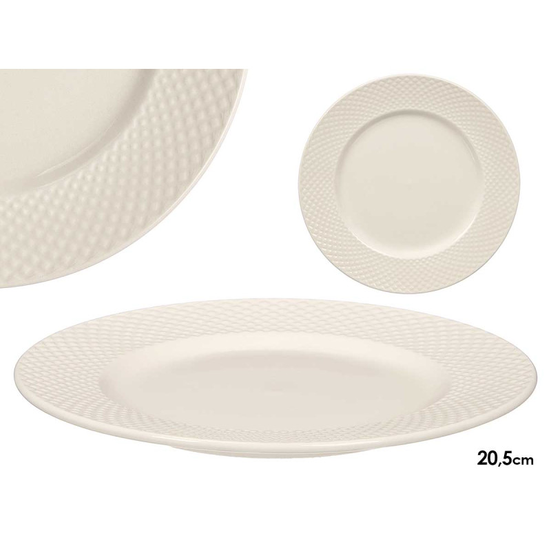 ASSIETTE DESSERT PORCELAINE RELIEF LOSANGES 20,5CM