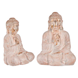 BOUDDHA POLYRESINE PRIANT BLANC ET OR 
