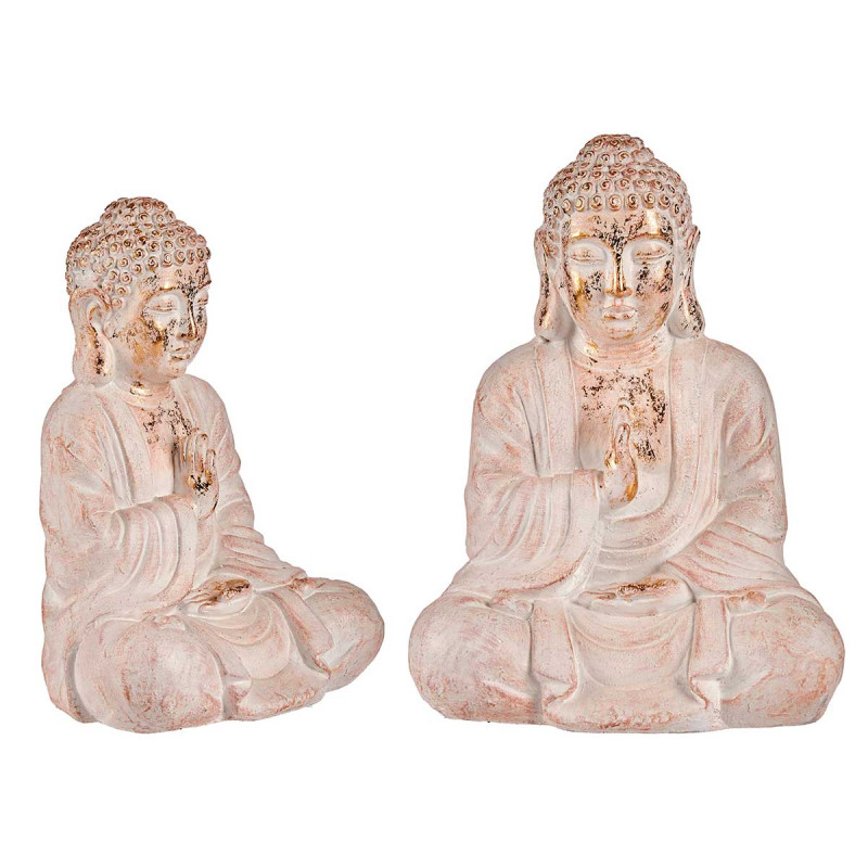 BOUDDHA POLYRESINE PRIANT BLANC ET OR 