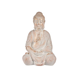 BOUDDHA POLYRESINE MAINS JOINTES BLANC ET OR 