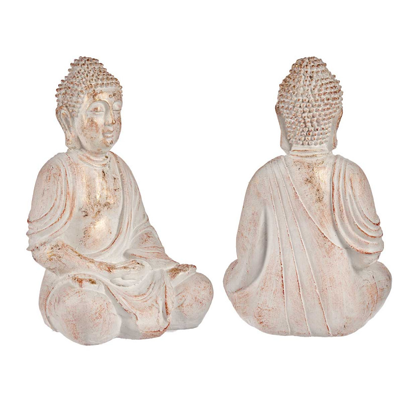 BOUDDHA POLYRESINE MAINS JOINTES BLANC ET OR 