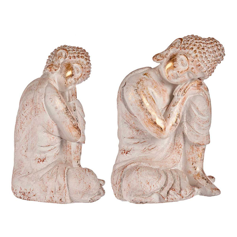 BOUDDHA POLYRESINE TETE COTE DROIT BLANC ET OR 