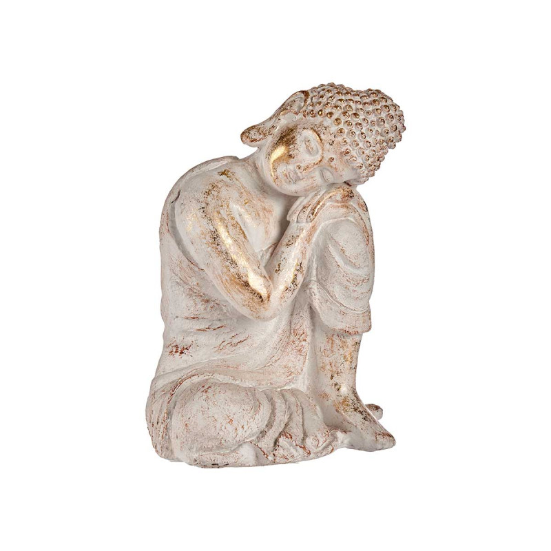 BOUDDHA POLYRESINE TETE COTE DROIT BLANC ET OR 