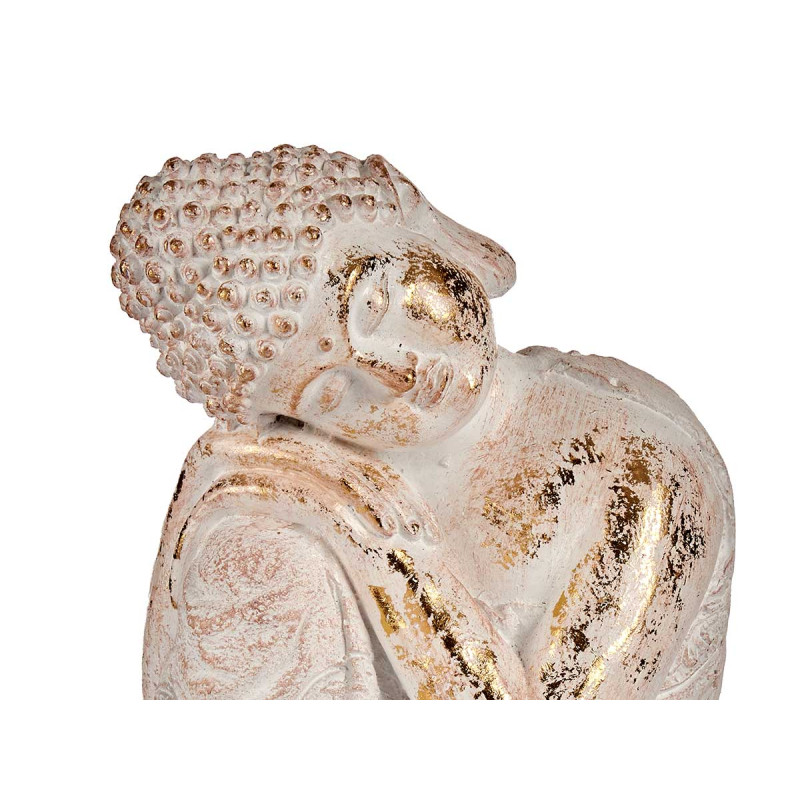 BOUDDHA POLYRSINE ASSIS TETE COTE GAUCHE BLANC OR 