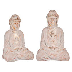 WHITE AND GOLD POLYRESIN CROSSED HANDS BUDDHA 