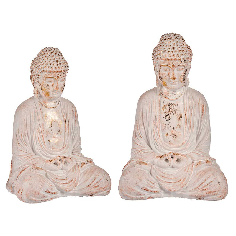 WHITE AND GOLD POLYRESIN CROSSED HANDS BUDDHA 