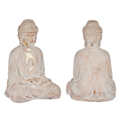 WHITE AND GOLD POLYRESIN CROSSED HANDS BUDDHA 