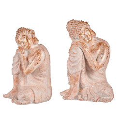 WHITE AND GOLD POLYRESIN RELAXED BUDDHA