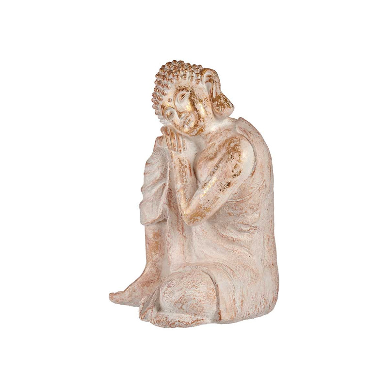 WHITE AND GOLD POLYRESIN RELAXED BUDDHA