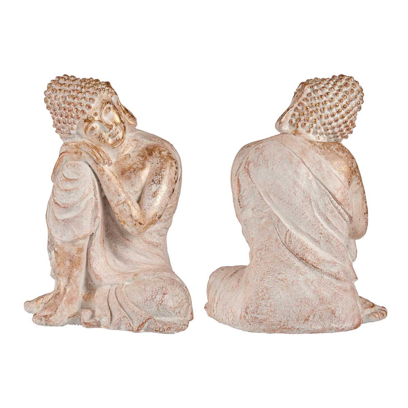 WHITE AND GOLD POLYRESIN RELAXED BUDDHA