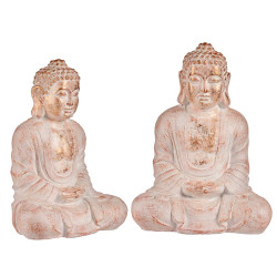 BOUDDHA POLYRSINE RELAX MAINS JOINTES BLANC ET OR 