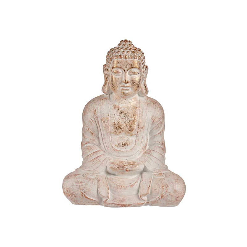 BOUDDHA POLYRSINE RELAX MAINS JOINTES BLANC ET OR 