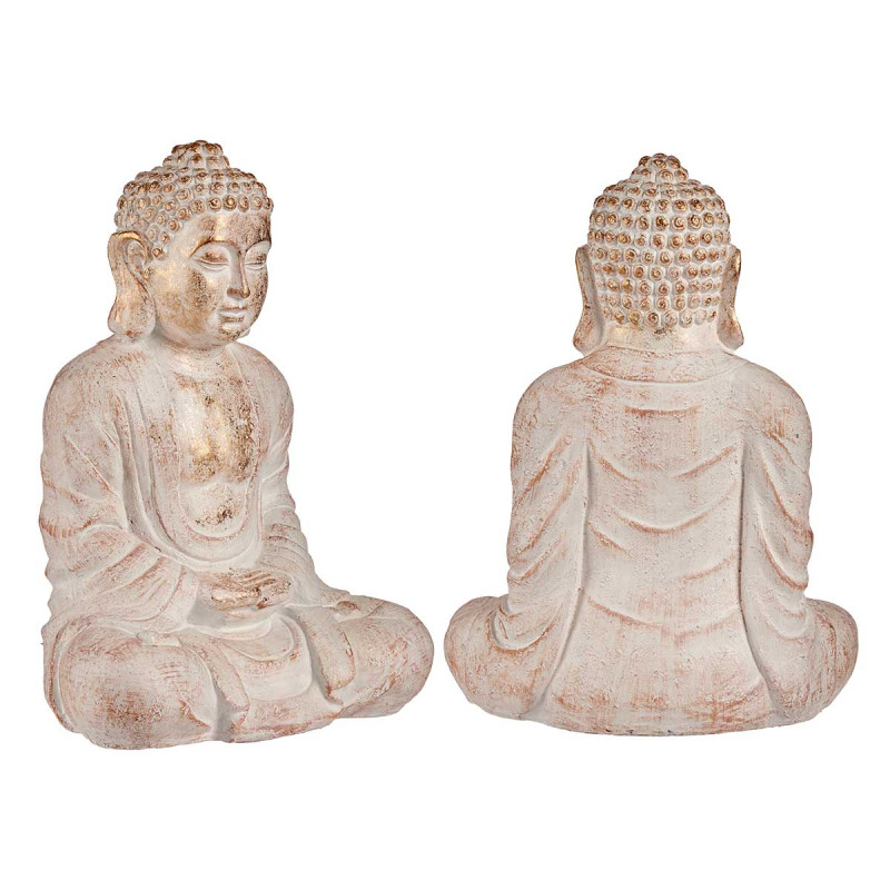BOUDDHA POLYRSINE RELAX MAINS JOINTES BLANC ET OR 