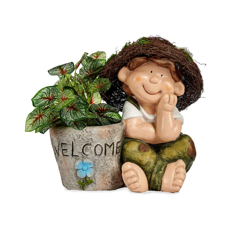 ASST 2 POLYRESIN CHILD HAT AND FLOWERPOT WELCOME