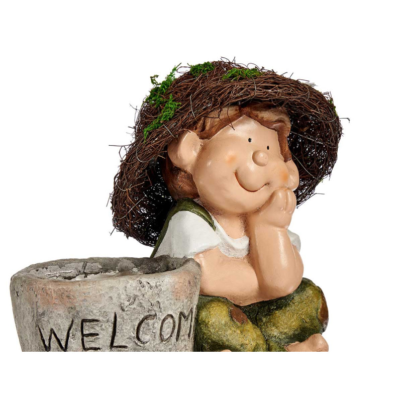 ASST 2 POLYRESIN CHILD HAT AND FLOWERPOT WELCOME