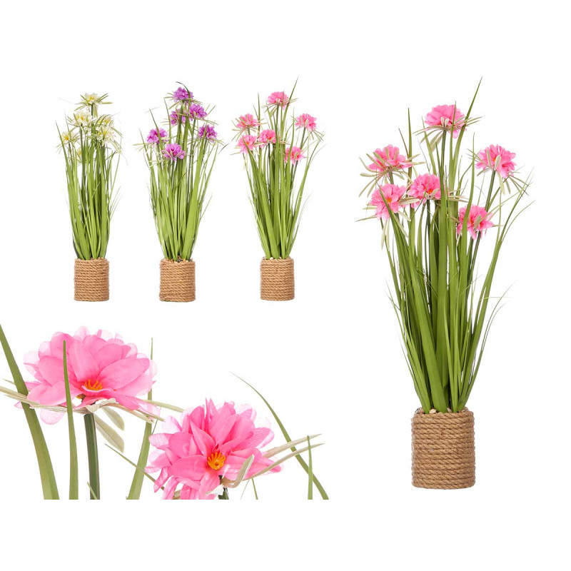 BOUQUET CORDE 6 FLEURS ASSORT 3 COULEURS