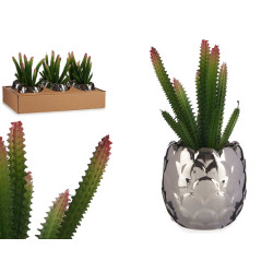CACTO ARTIFICAL VASO CERAMICA PRATEADO 