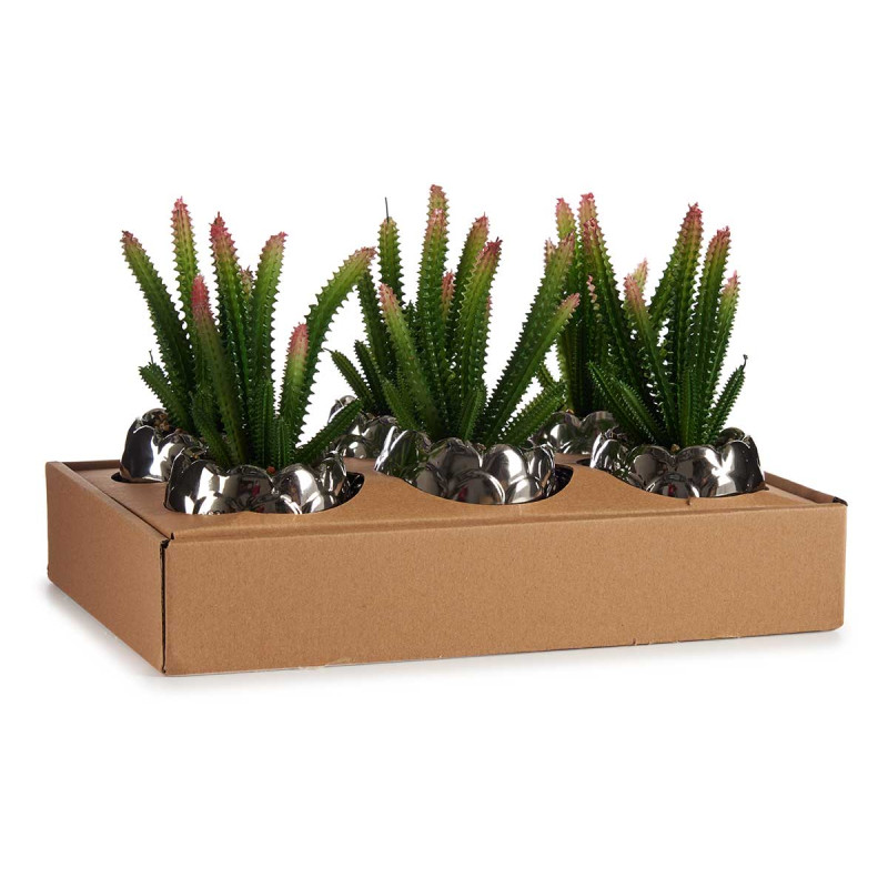 CACTUS ARTIFICIALE VASO CERAMICA ARGENTO