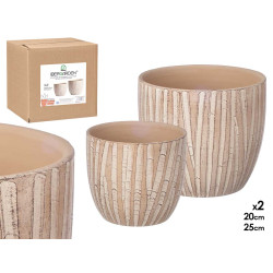 SET 2 OVAL POTS WOOD LOG EFFECT 20 25CM 