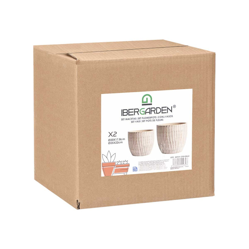 SET 2 POTS OVALES EFFET TRONC 20 25CM