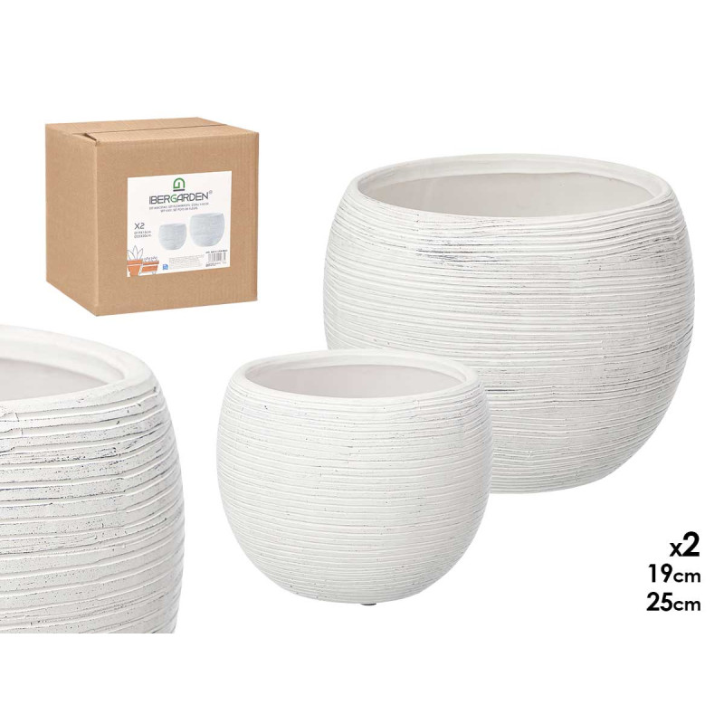 CONJ 2 VASOS RISCAS BRANCOS 19 25CM