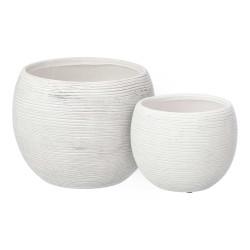 SET 2 STRIPED POTS WHITE 19 25CM 
