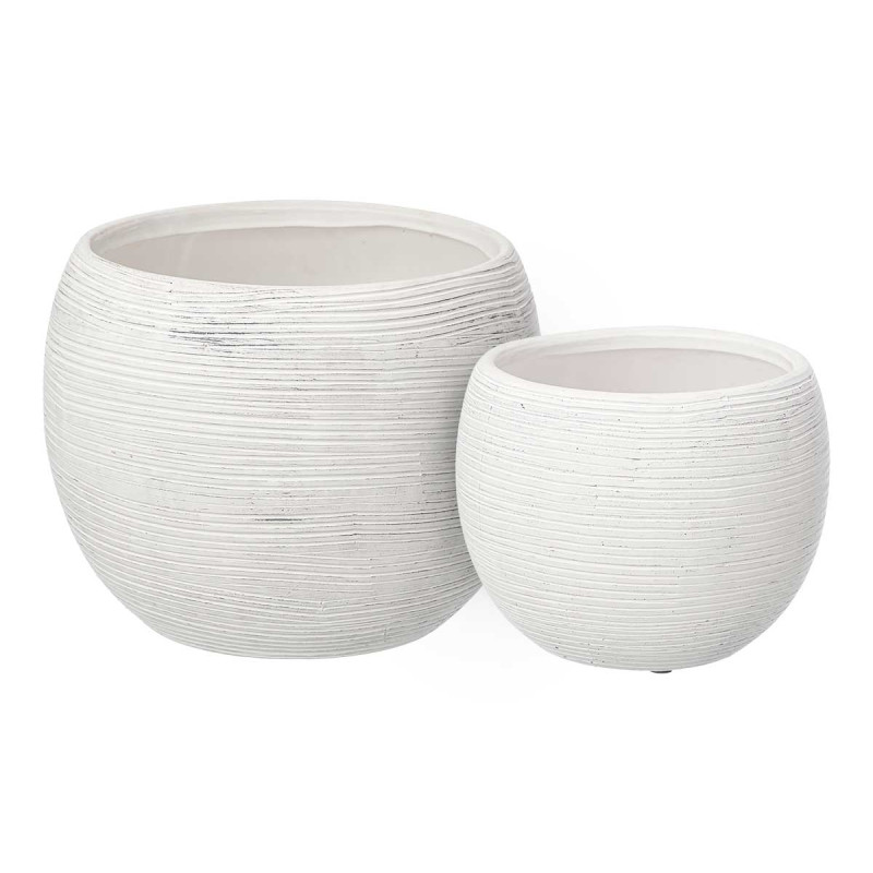 SET 2 STRIPED POTS WHITE 19 25CM 