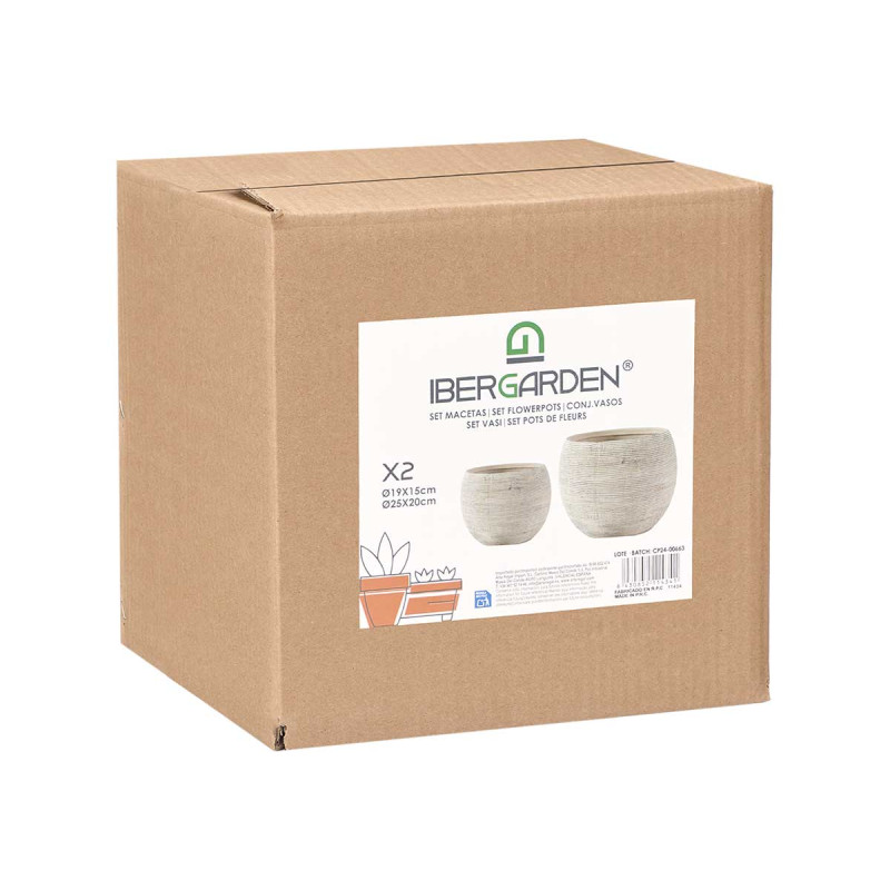 SET 2 MACETAS RAYADA BEIGE 19 25CM