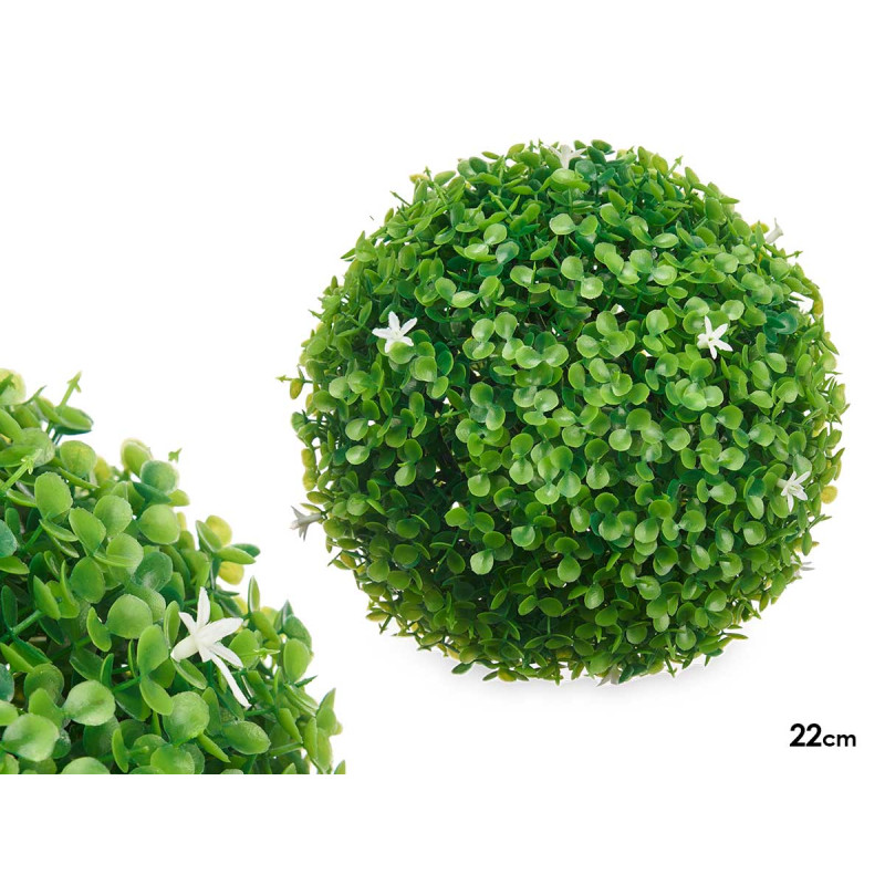 BOLA REDONDA 22CM HOJAS VERDES FLORES BLANCAS