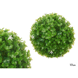 BOLA REDONDA 17 CM FOLHAS VERDES FLORES BRANCAS