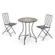 SET MOSAIC GREY IRON TABLE AND 2 BLACK CHAIRS 