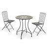 SET TABLE MOSAÏQUE GRIS 2 CHAISES FER FORGÉ NOIR