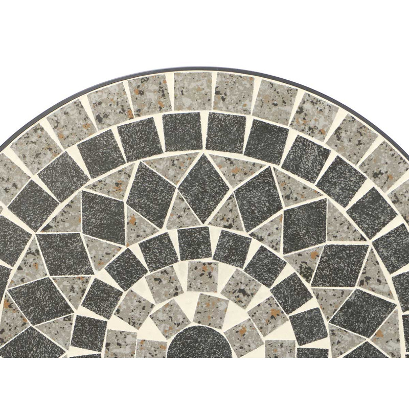 SET TABLE MOSAÏQUE GRIS 2 CHAISES FER FORGÉ NOIR