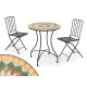 SET TABLE MOSAÏQUE OCRE 2 CHAISES FER FORGÉ NOIR