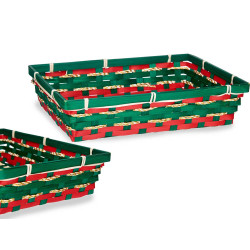CESTO BAMBÙ INTRECCIAT NATALE RETT ROSSO VERD GRAN